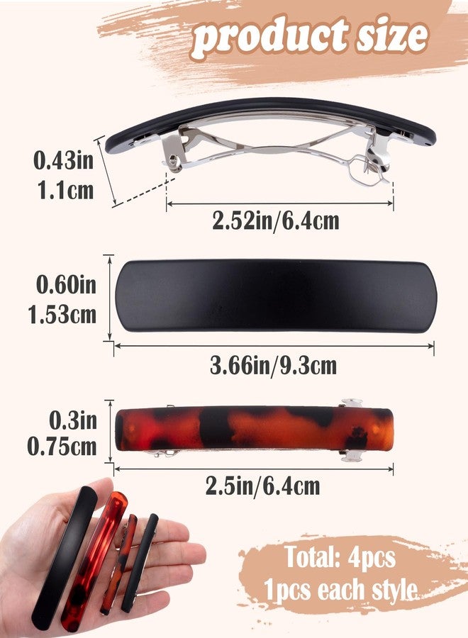 STSTR 4PCS French Barrette Hair Clips for Women, 2 Styles Small Tortoise Shell Hair Clip, Curved Frosted Thin Hair Flat Hair Accessories for Women (Black, Reddish Brown) - Image 2